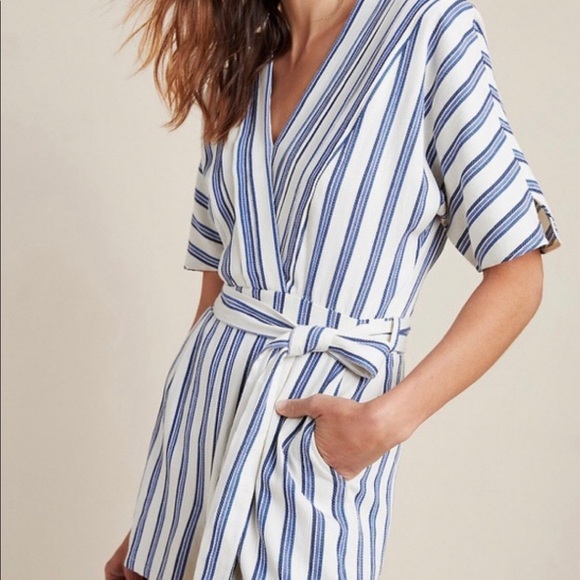 Anthropologie Greylin Blue Striped Josie Romper Shorts Size XS - Picture 2 of 15
